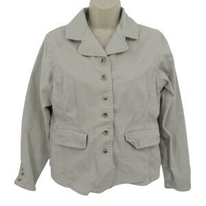 Relativity Women Petite Medium PM Beige Gray Denim Collared Button Coat Jacket